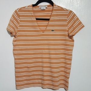 Lacoste Womens V Neck Short Sleeve Shirt Stripe